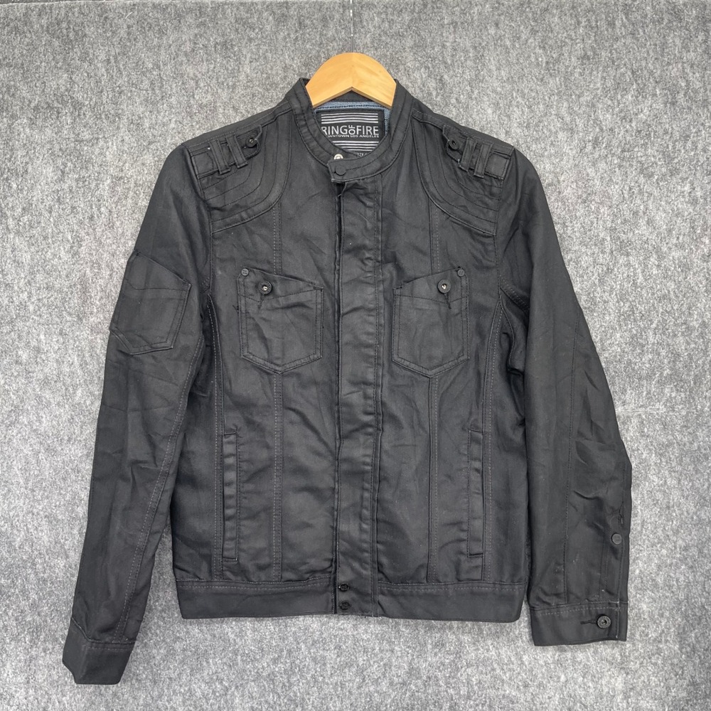 Ring of Fire Jacket Mens Small Black Motorcycle Utility Style